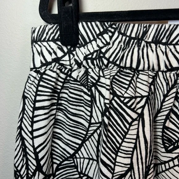 Loft Linen Blend Skirt Black Ivory Tropical Leaf Pockets NEW Womens Large Petite - Picture 8 of 10